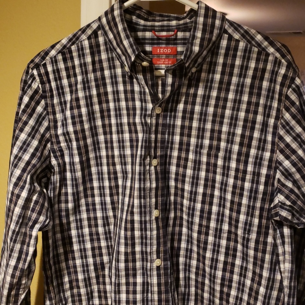 IZOD Navy and Brown Plaid button Down
